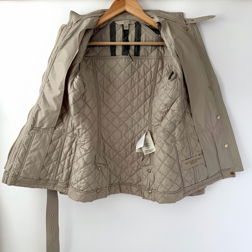 BURBERRY BRIT | Beige Tan Quilted Belted Jacket Gold Hardware XS - Picture 8 of 13
